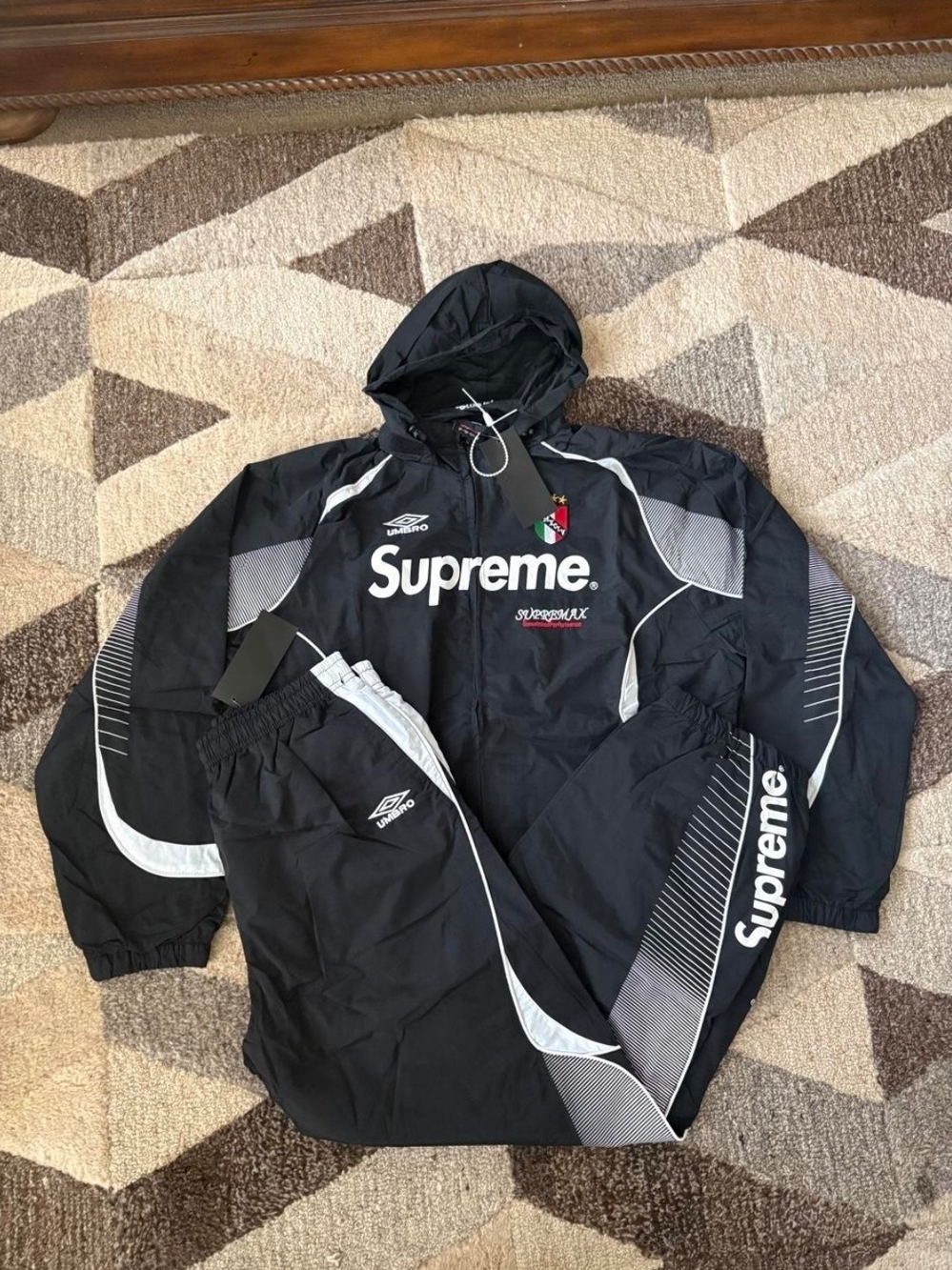 Supreme Black and White Hooded Windbreaker Set